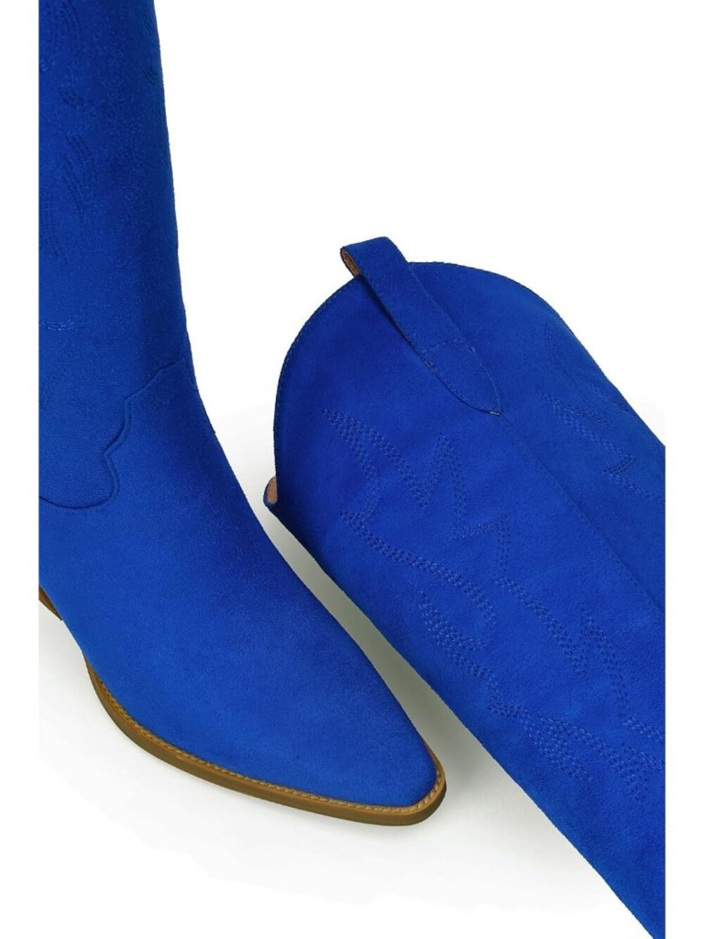 Women's Royal Blue Embroidered Knee High Block Heel Pointed Toe Cowgirl Boot - Picture 4 of 6
